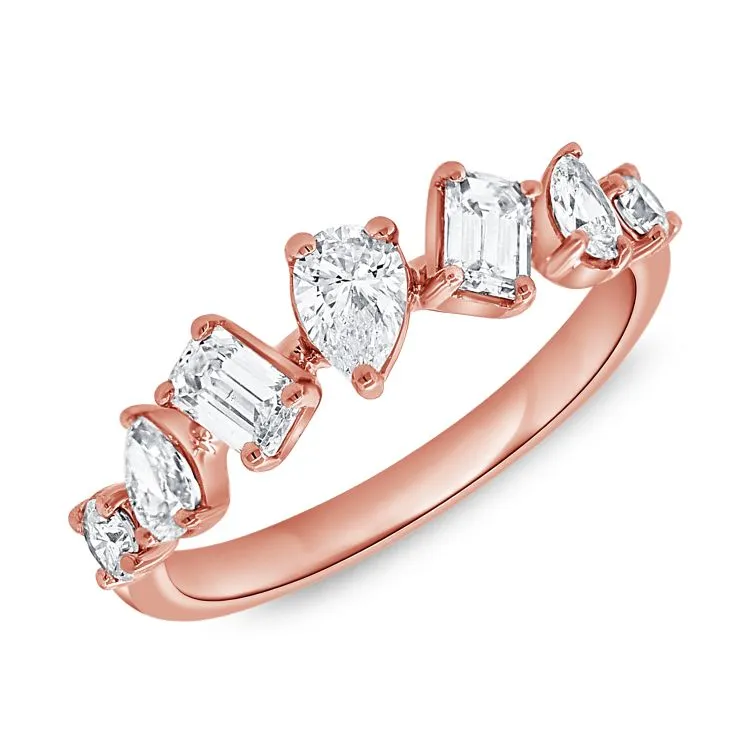 14k Gold 1.06Ct Diamond Ring with Pear, Emerald and Round Cut Diamonds, available in White, Rose and Yellow Gold