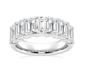 14k White Gold 5.00Cts 7 Emerald Cut Lab Grown Diamond Band