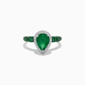 14K White Gold Emerald and Diamond Ring