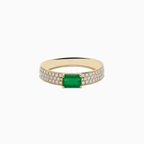 14K Yellow Gold Emerald and Diamond Ring