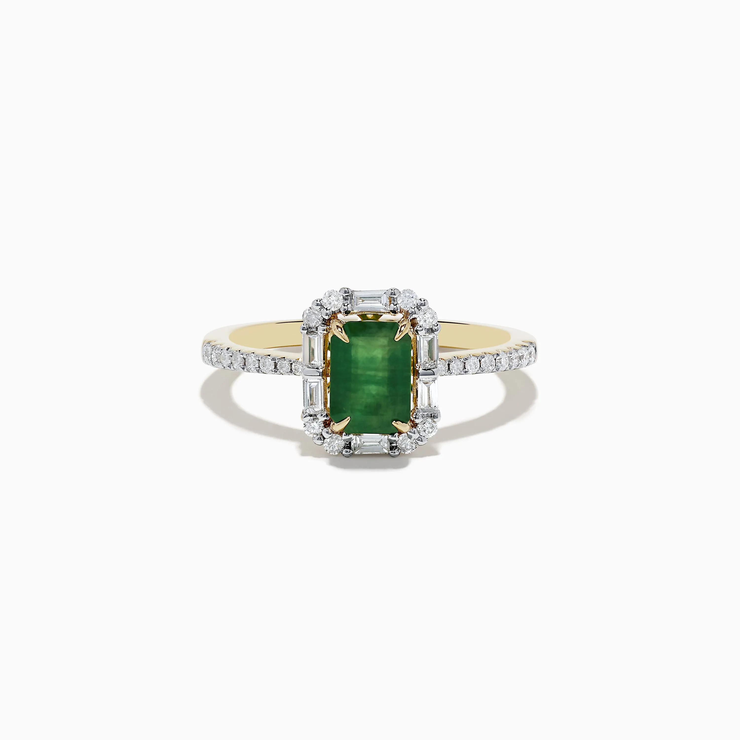 14K Yellow Gold Emerald and Diamond Ring
