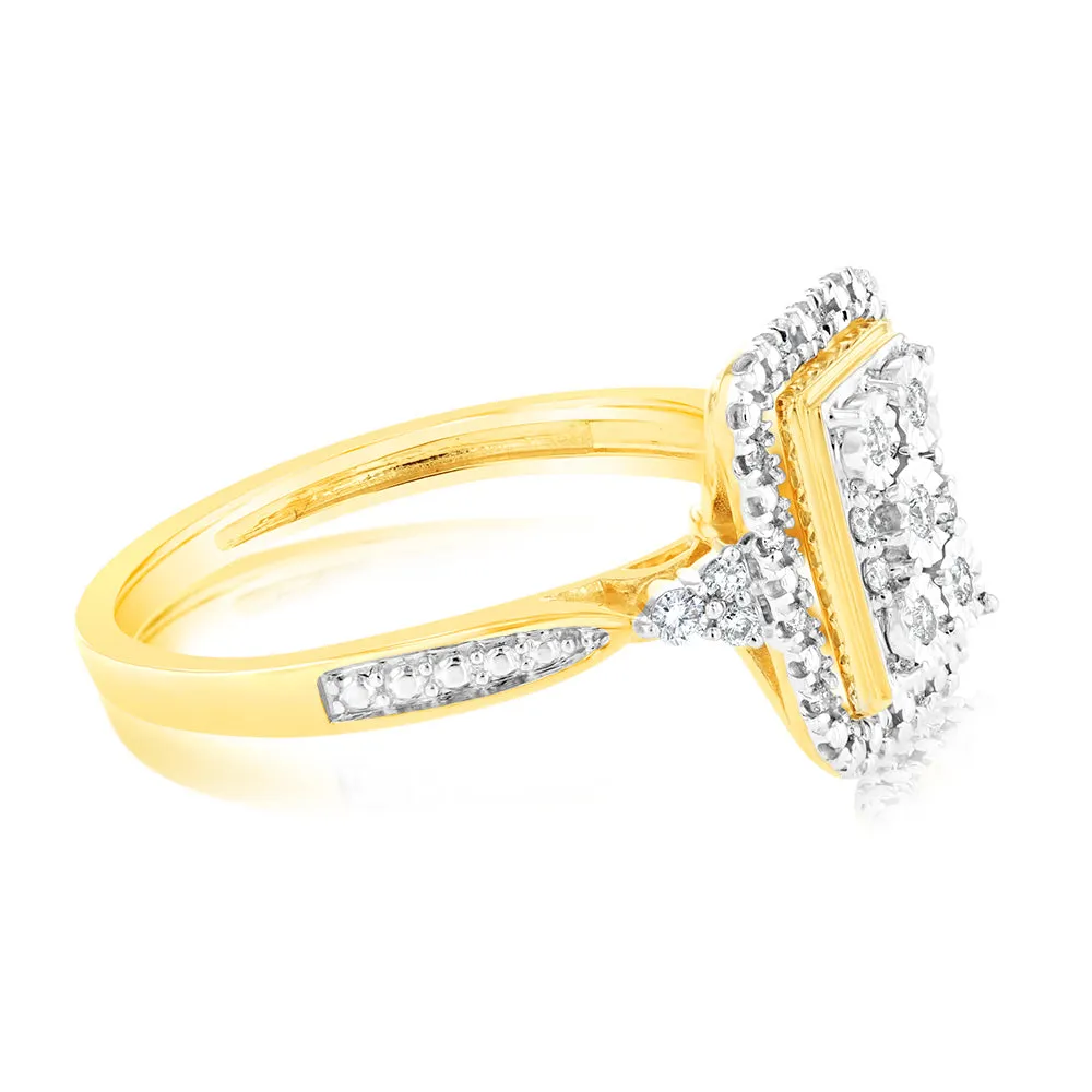 1/6 Carat Diamond Emerald Cut Ring in 9ct Yellow Gold