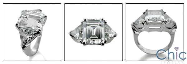 3 Stone 4.5 Emerald Trillion Cubic Zirconia Cz Ring