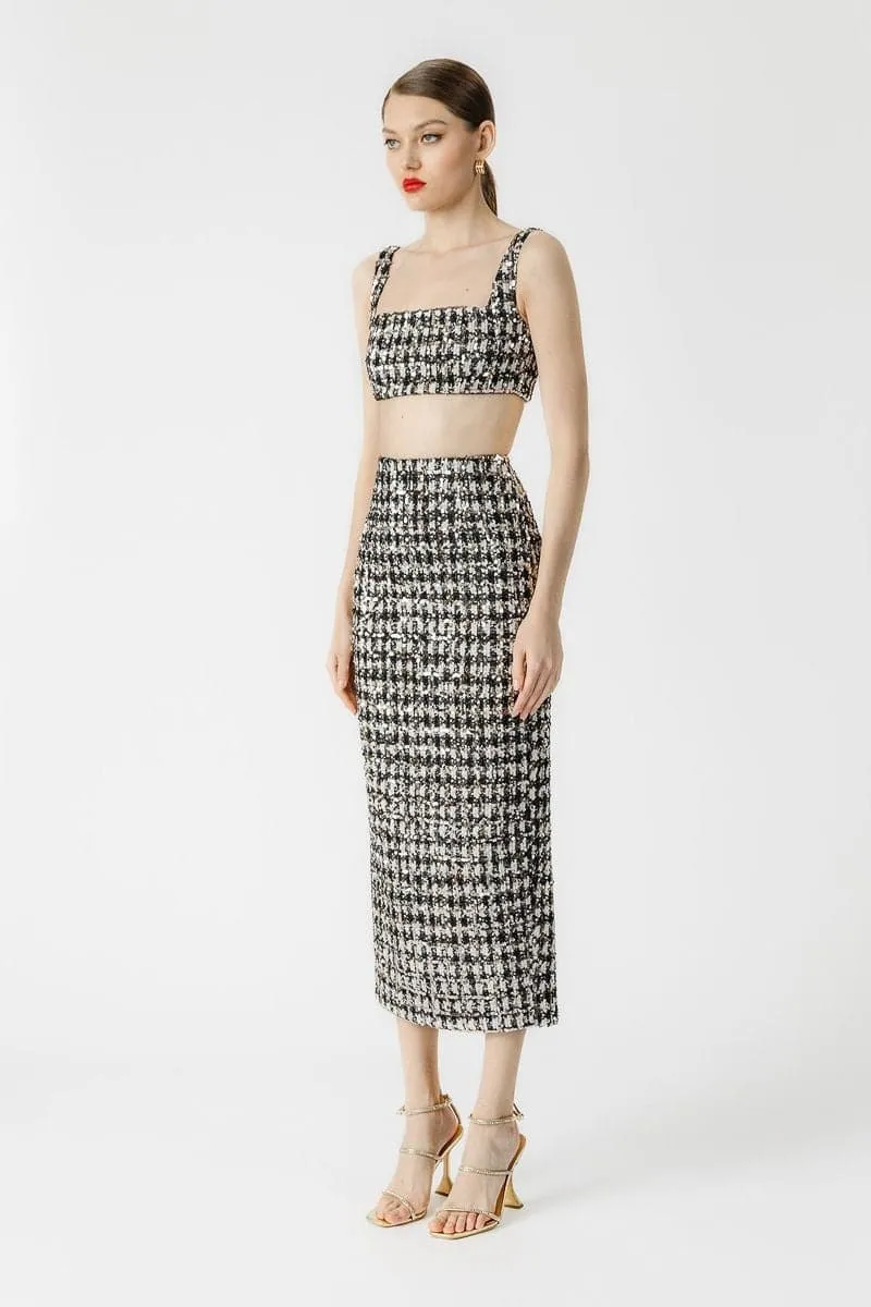 AMELIA TWEED SEQUIN EMBELLISHED TOP AND SKIRT SET