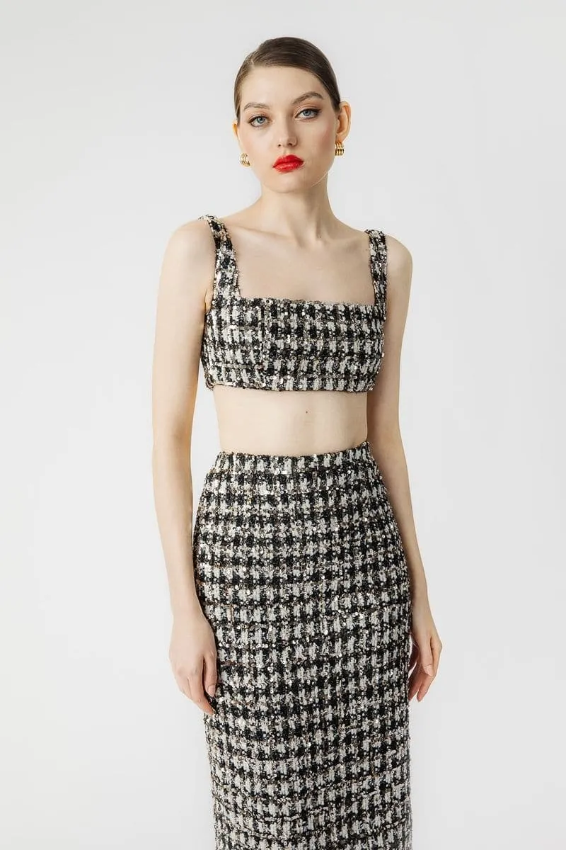 AMELIA TWEED SEQUIN EMBELLISHED TOP AND SKIRT SET