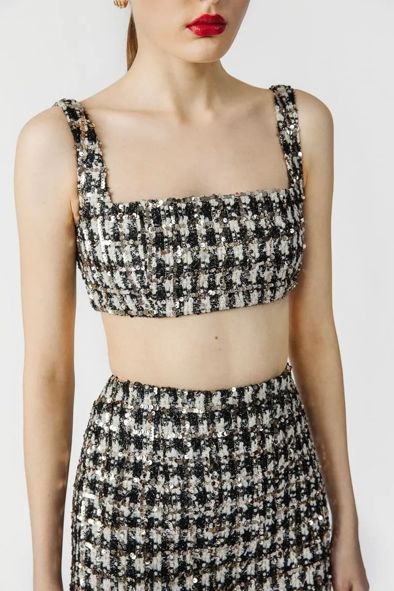 AMELIA TWEED SEQUIN EMBELLISHED TOP AND SKIRT SET