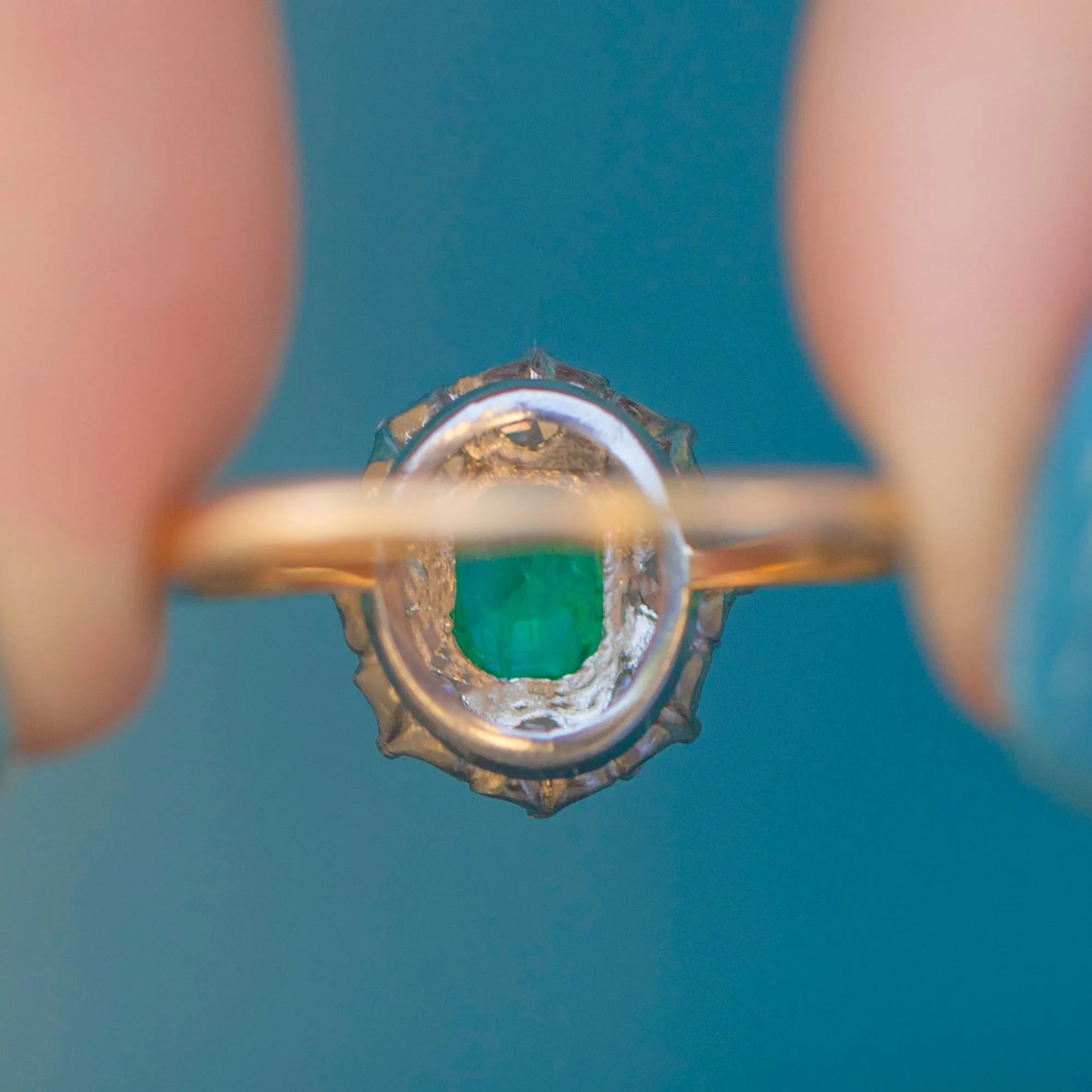 Antique 18ct Gold Emerald & Diamond Cluster Ring, 0.60ct Emerald