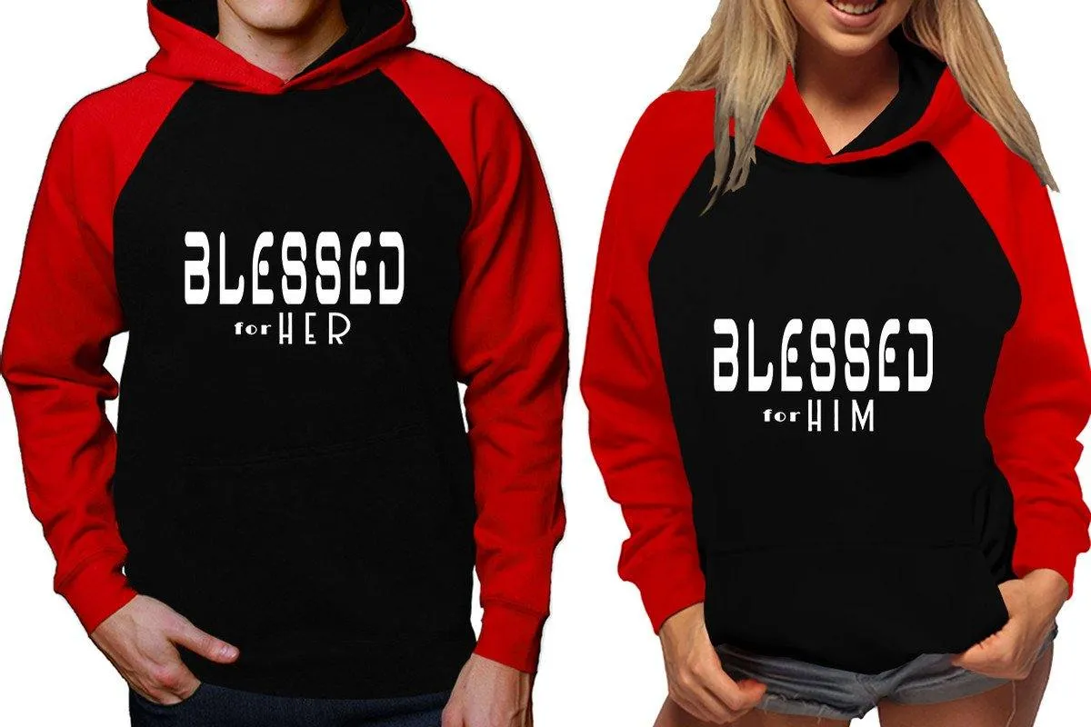 Blessed for Her Blessed for Him Couple Matching Raglan Hoodies