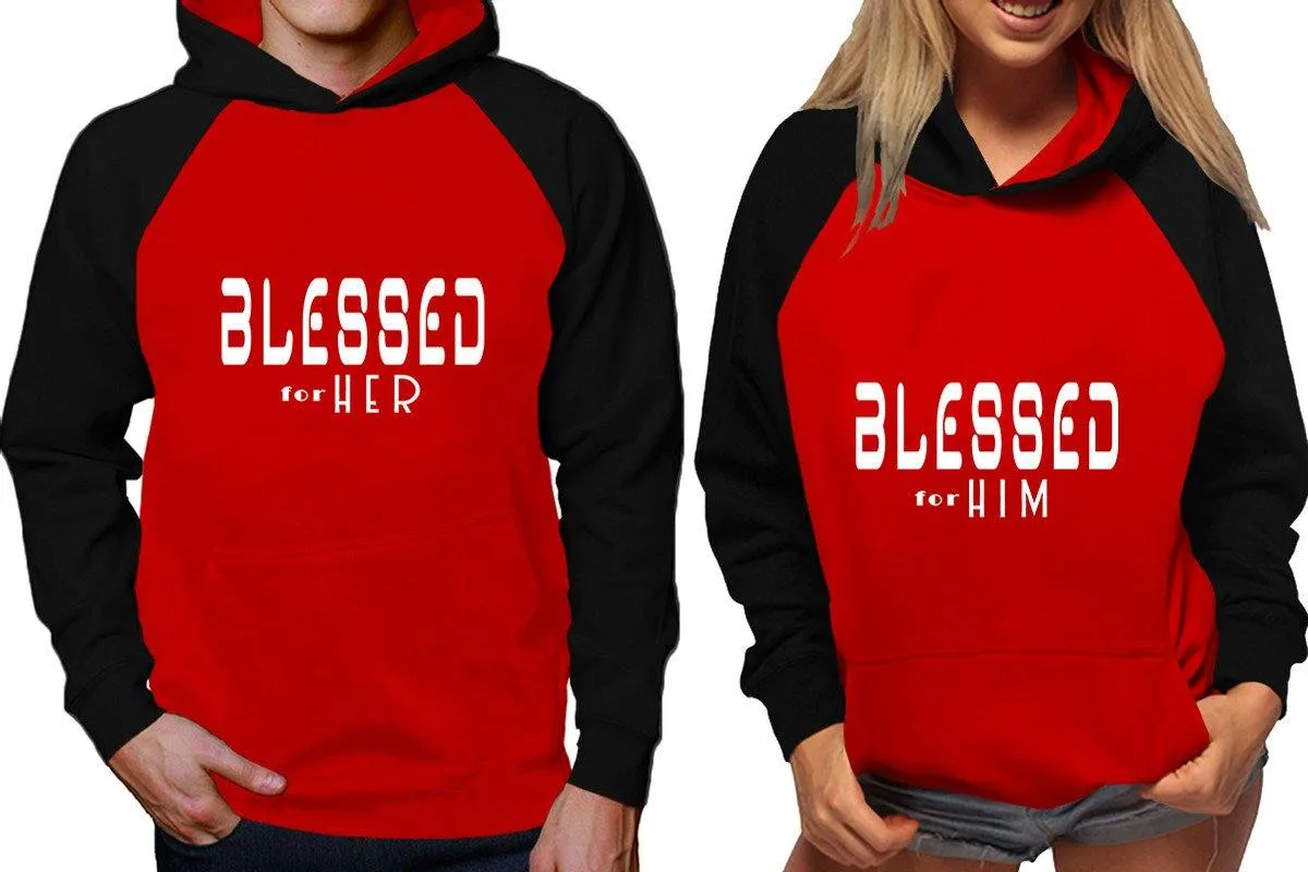 Blessed for Her Blessed for Him Couple Matching Raglan Hoodies