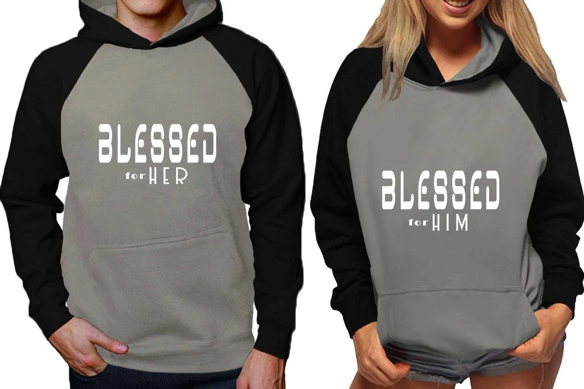 Blessed for Her Blessed for Him Couple Matching Raglan Hoodies