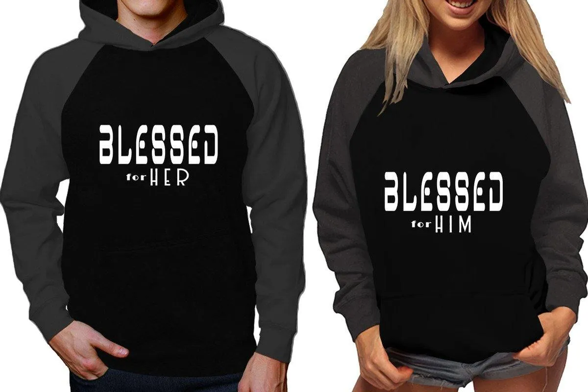Blessed for Her Blessed for Him Couple Matching Raglan Hoodies