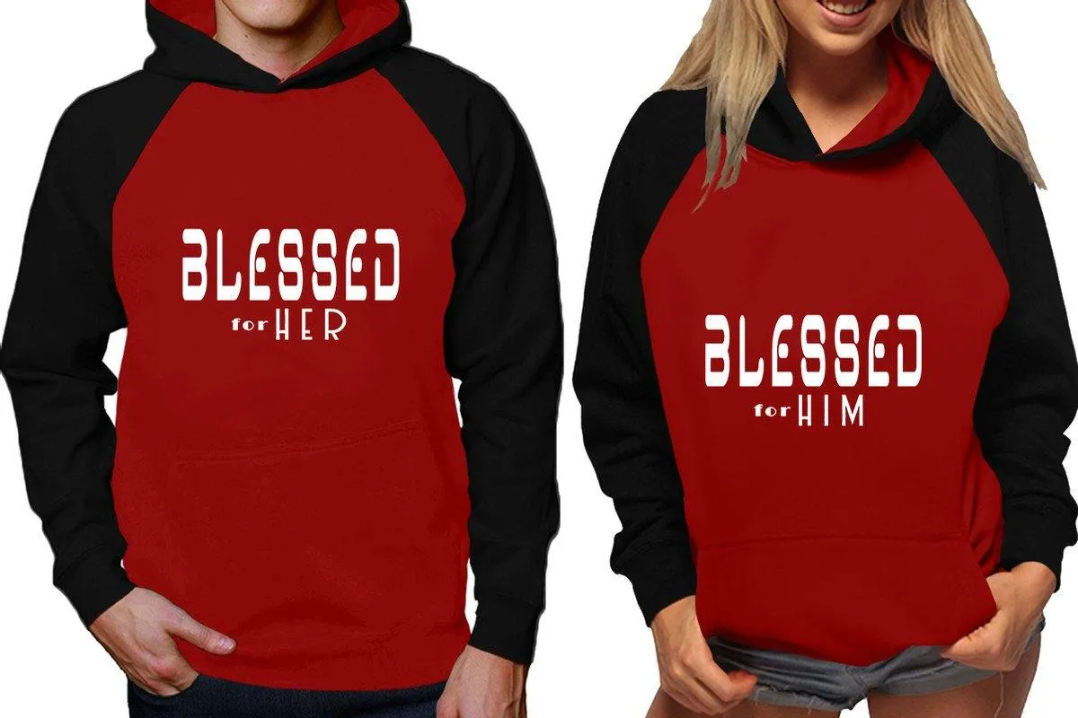 Blessed for Her Blessed for Him Couple Matching Raglan Hoodies
