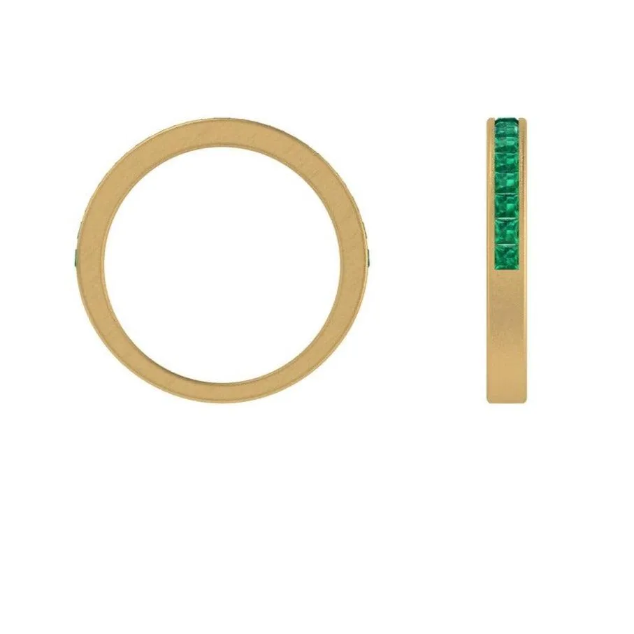 Channel Set Square Emerald Semi Eternity Band