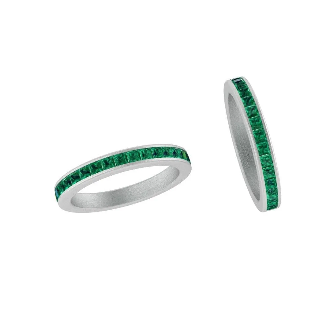 Channel Set Square Emerald Semi Eternity Band