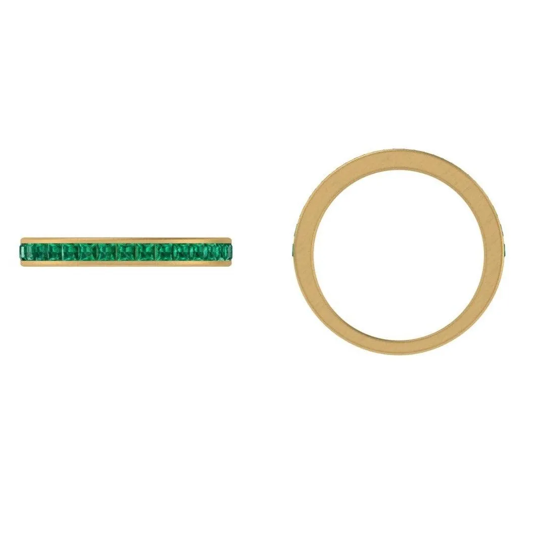 Channel Set Square Emerald Semi Eternity Band