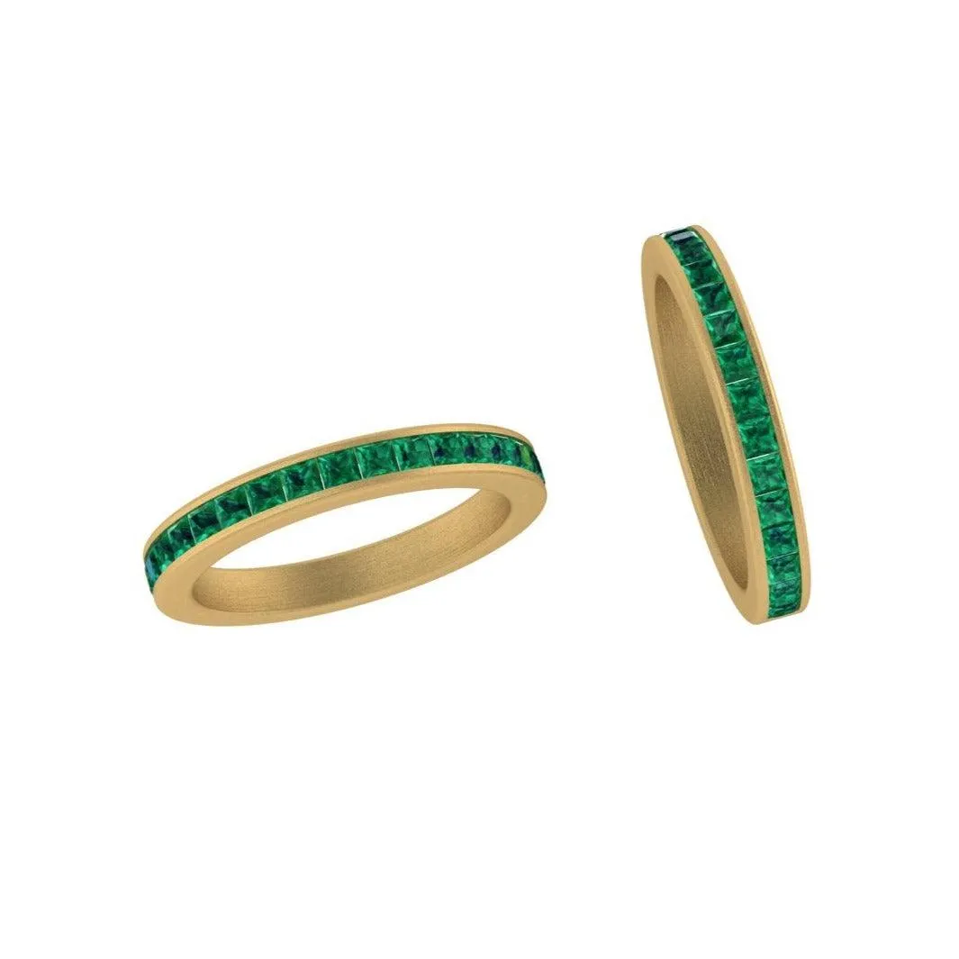 Channel Set Square Emerald Semi Eternity Band