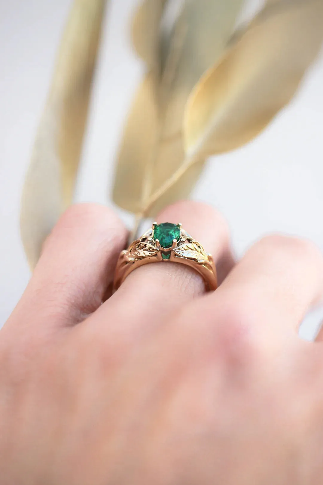 Emerald Stone Pear Cut Ring
