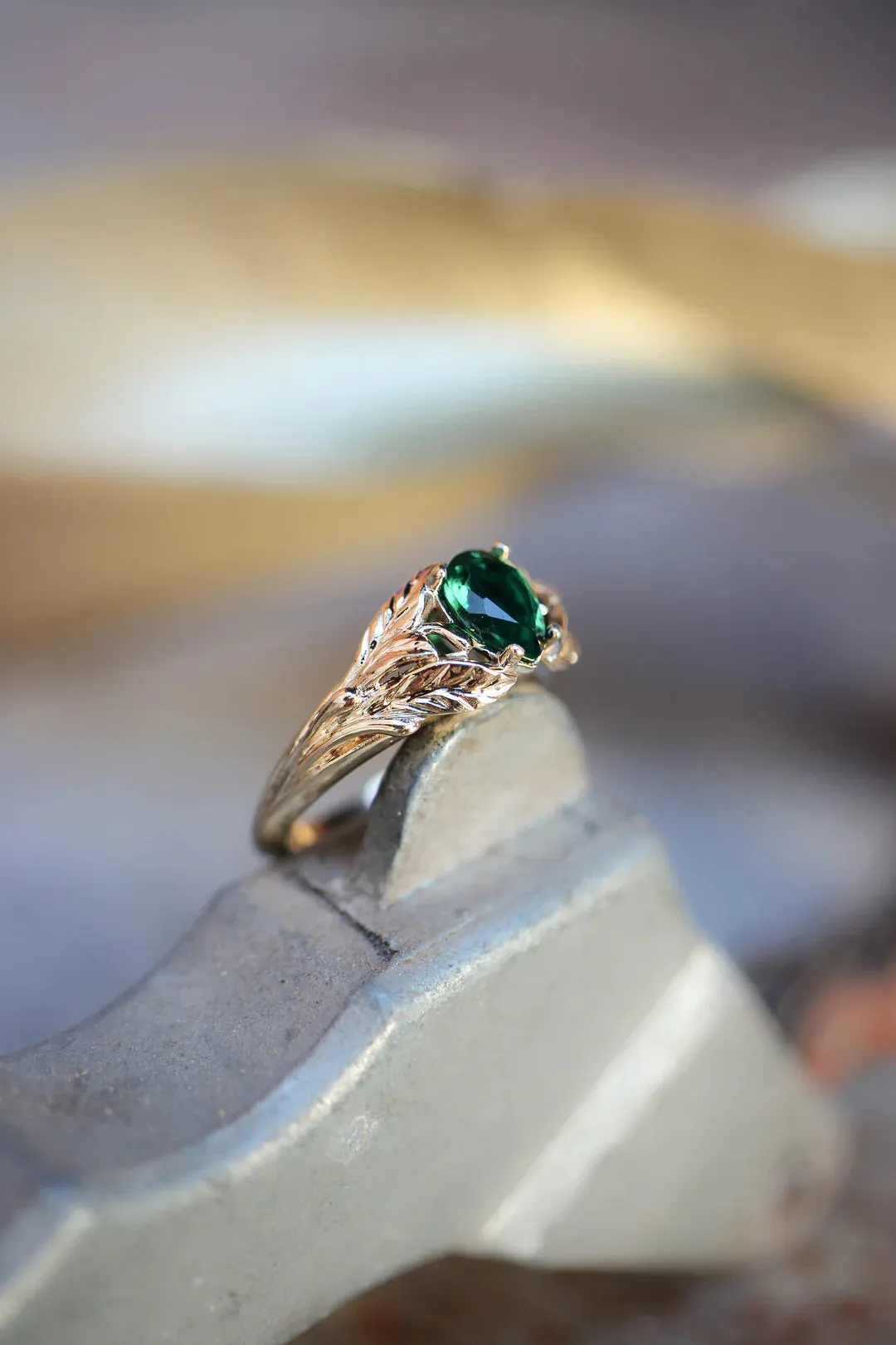Emerald Stone Pear Cut Ring