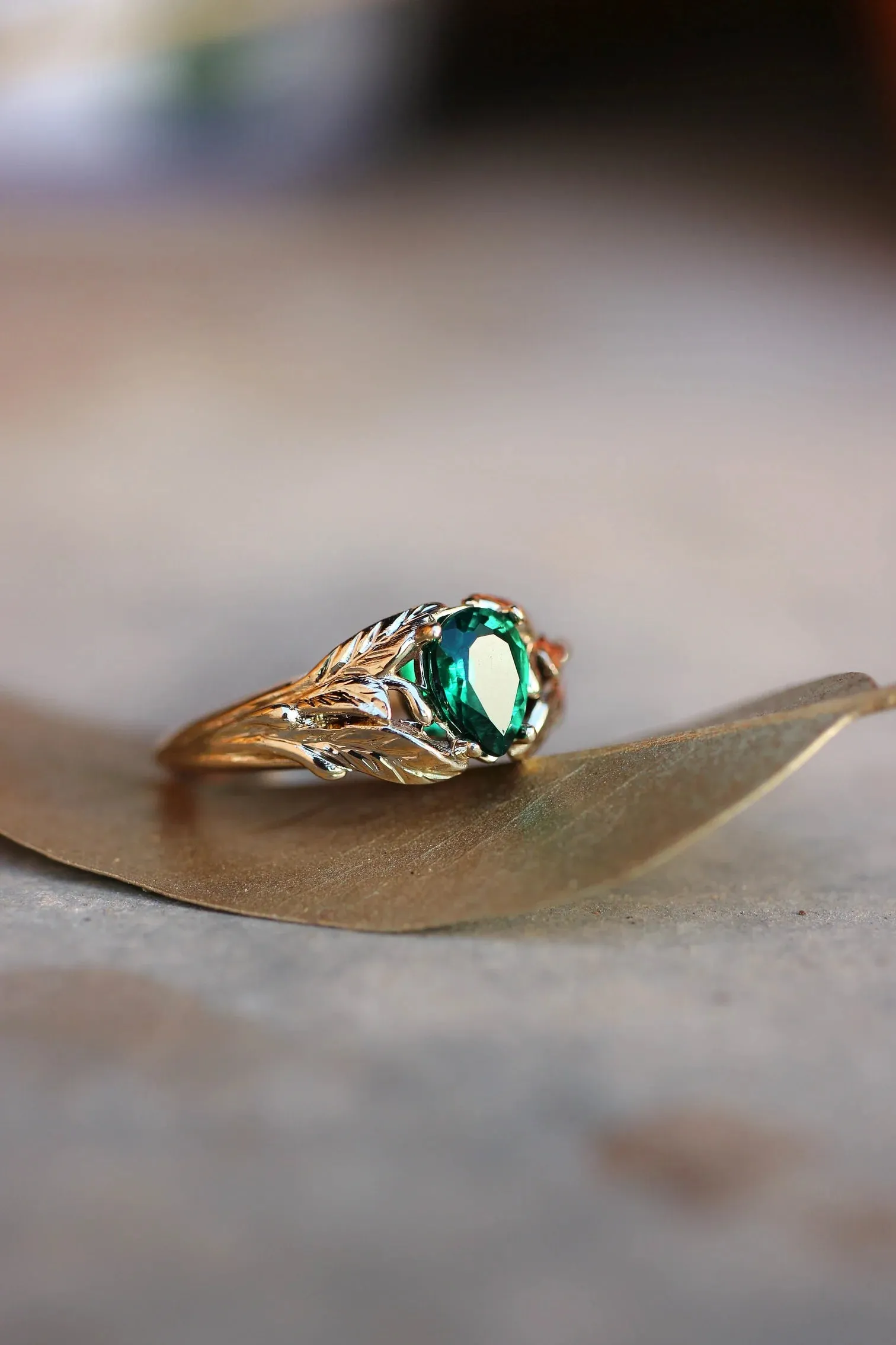 Emerald Stone Pear Cut Ring