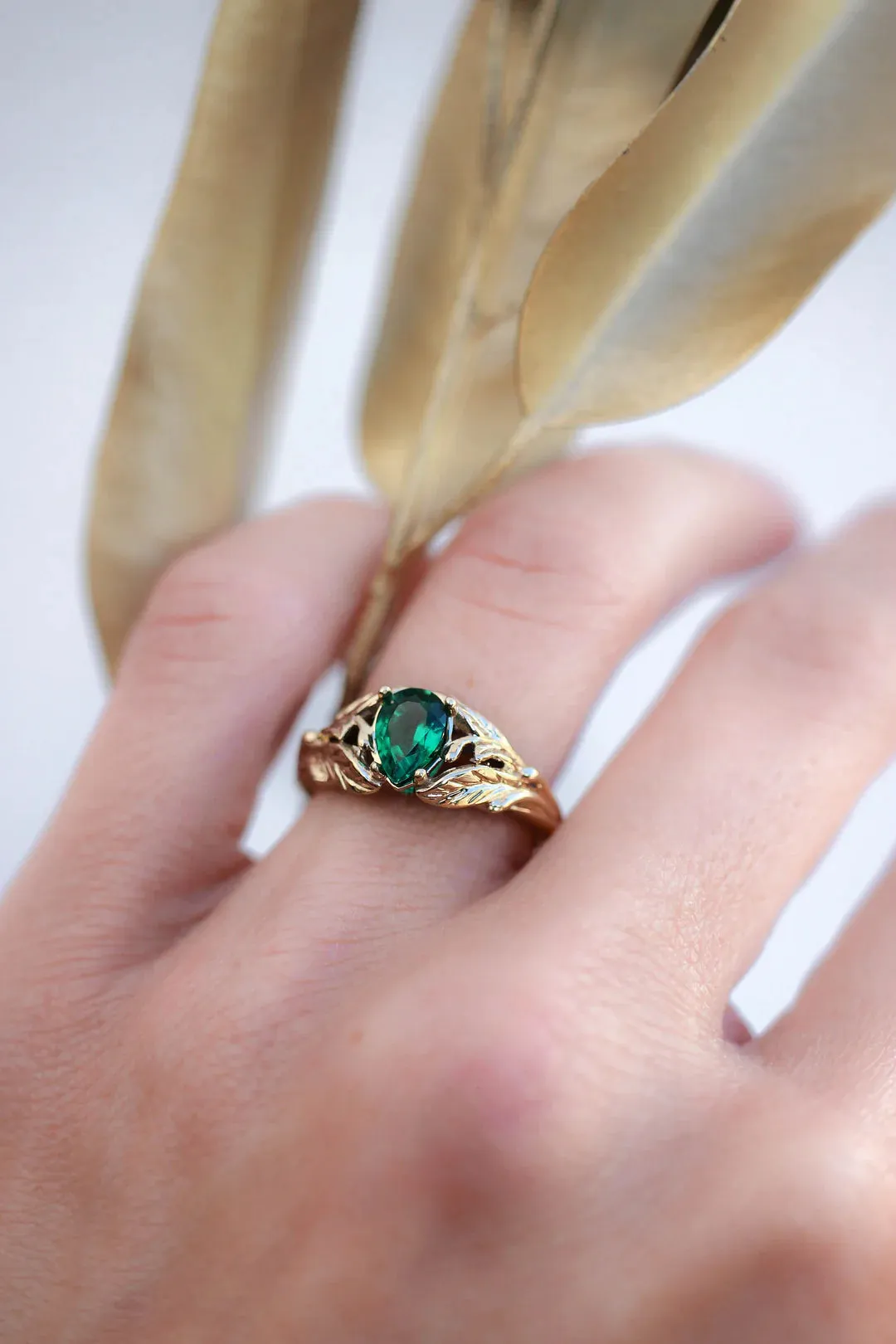 Emerald Stone Pear Cut Ring