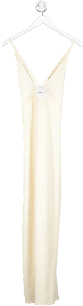 Femme Luxe Cream Deep Plunge Strappy Bodycon Maxi Dress UK 12