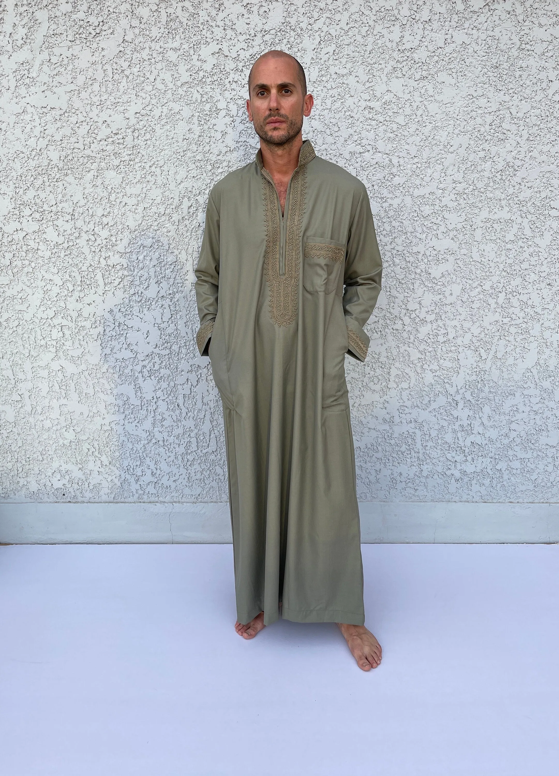 Green/Grey Mens Kaftan, Luxurious Cotton Men's caftan, Men's kaftan,  caftans for men, men clothing, gift for men, husband, gift for him