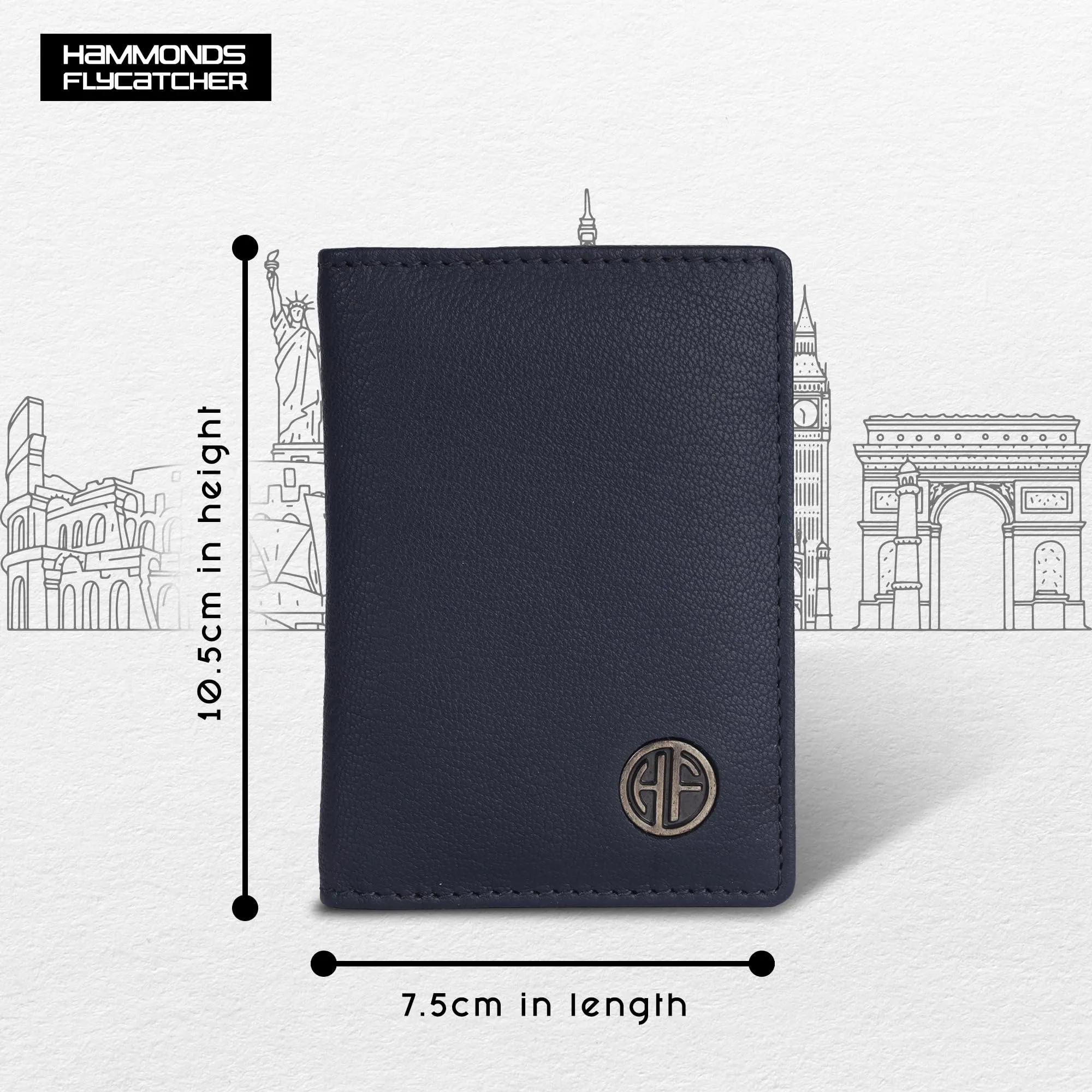 HAMMONDS FLYCATCHER Genuine Leather Card Holder for Men, Credit Card Holder, Slim Bi-Fold RFID Protected Credit Card Wallet for Men with 6 Card Slots, Metal Snap Button - Blue