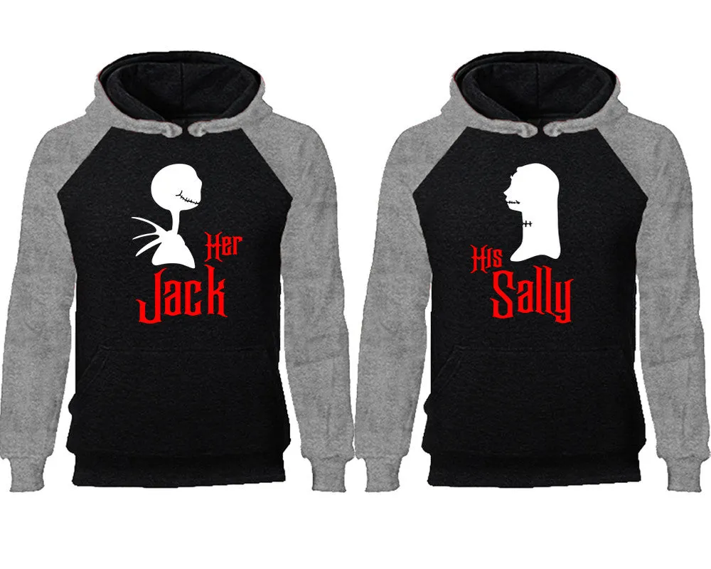 Her Jack and His Sally Couple Matching Raglan Hoodies,Design Contrast Hoodies