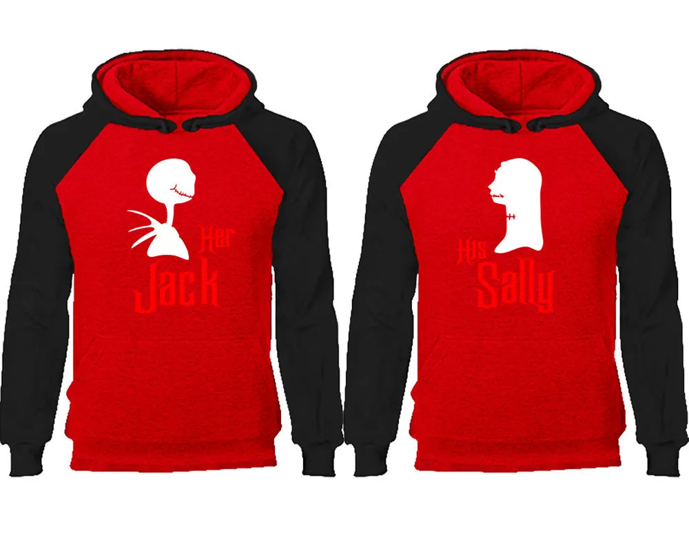 Her Jack and His Sally Couple Matching Raglan Hoodies,Design Contrast Hoodies