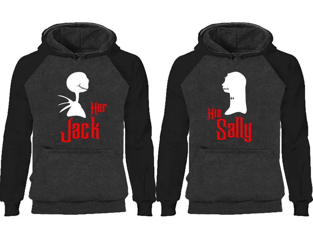 Her Jack and His Sally Couple Matching Raglan Hoodies,Design Contrast Hoodies