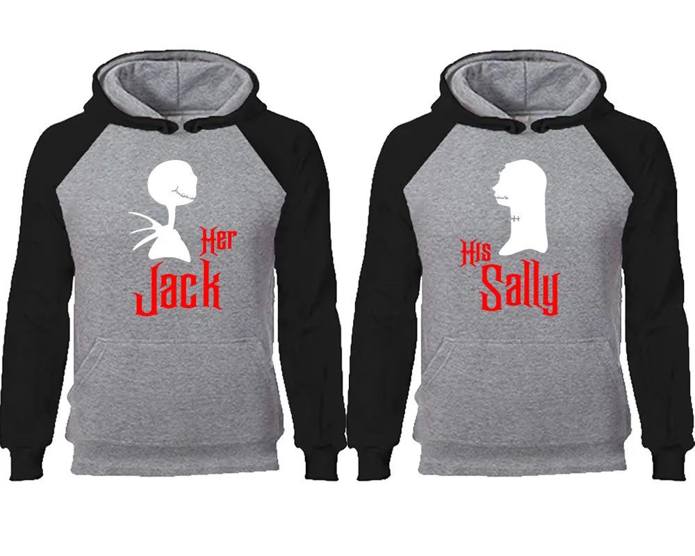 Her Jack and His Sally Couple Matching Raglan Hoodies,Design Contrast Hoodies