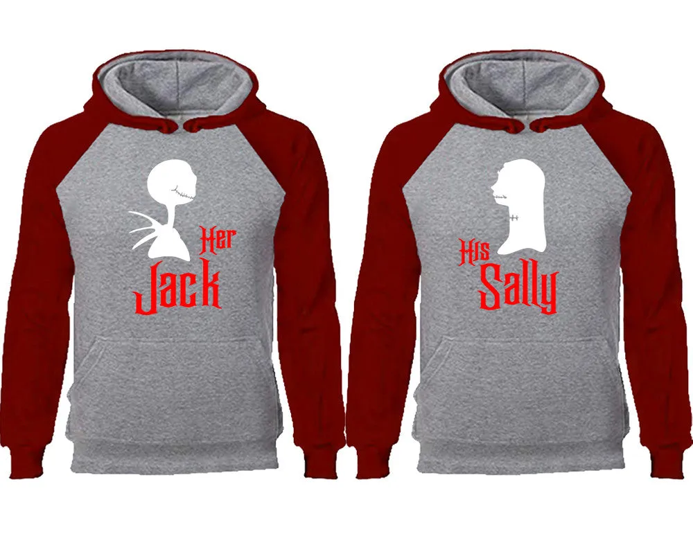 Her Jack and His Sally Couple Matching Raglan Hoodies,Design Contrast Hoodies