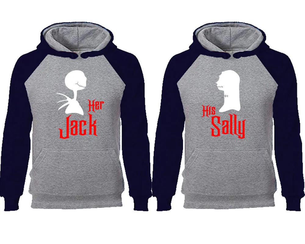 Her Jack and His Sally Couple Matching Raglan Hoodies,Design Contrast Hoodies