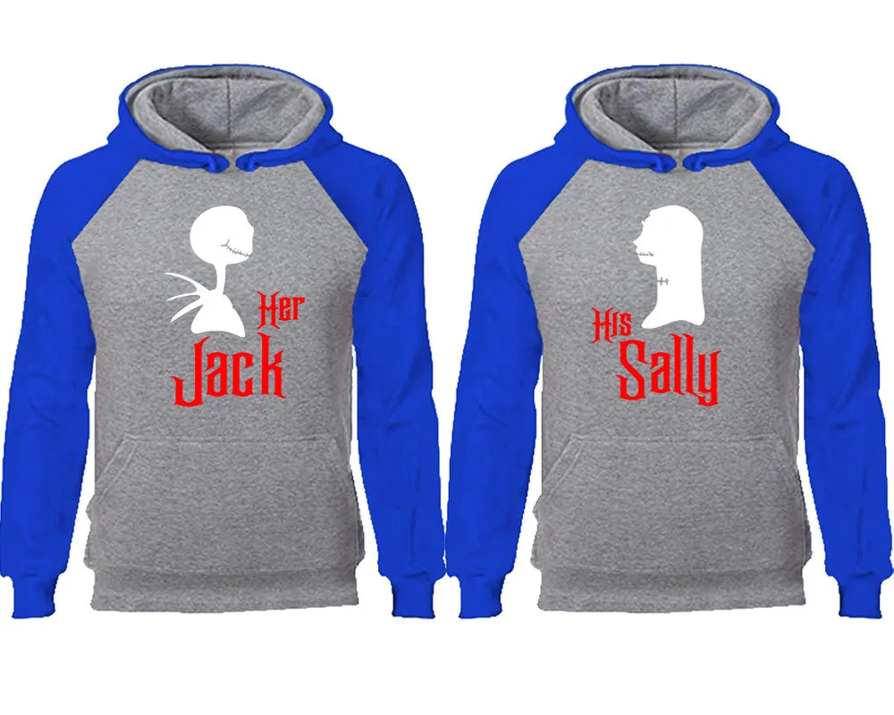 Her Jack and His Sally Couple Matching Raglan Hoodies,Design Contrast Hoodies