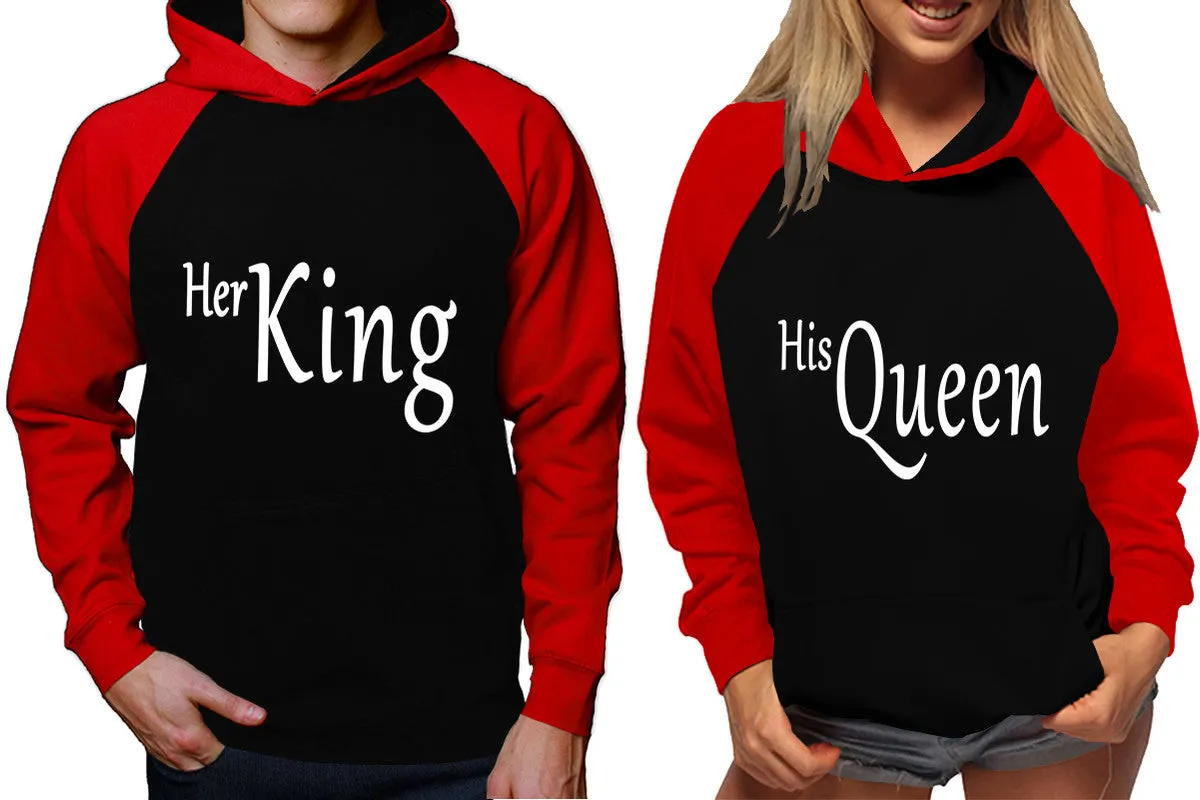 Her King His Queen Couple Matching Hoodies, Matching Contrast Raglan Hoodies