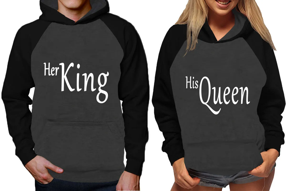 Her King His Queen Couple Matching Hoodies, Matching Contrast Raglan Hoodies