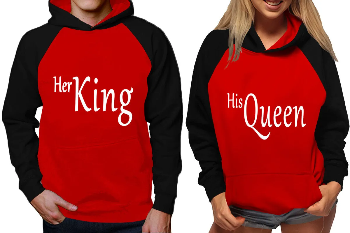 Her King His Queen Couple Matching Hoodies, Matching Contrast Raglan Hoodies