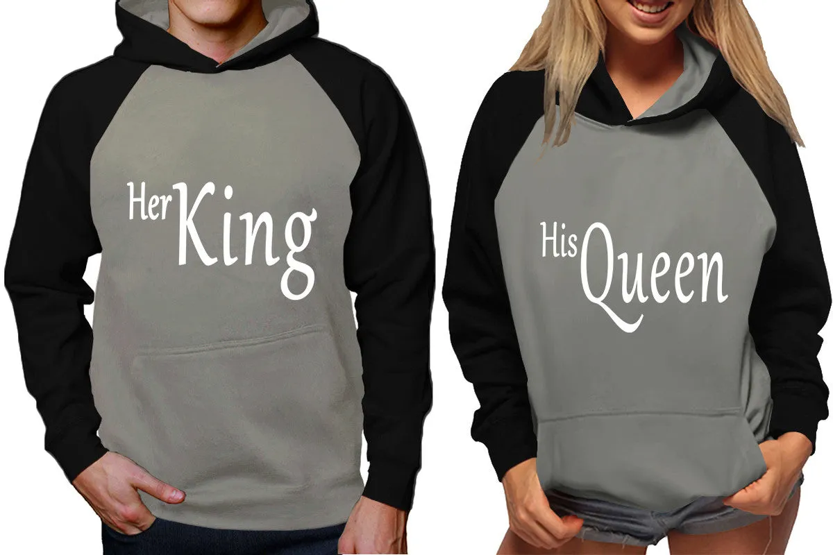 Her King His Queen Couple Matching Hoodies, Matching Contrast Raglan Hoodies