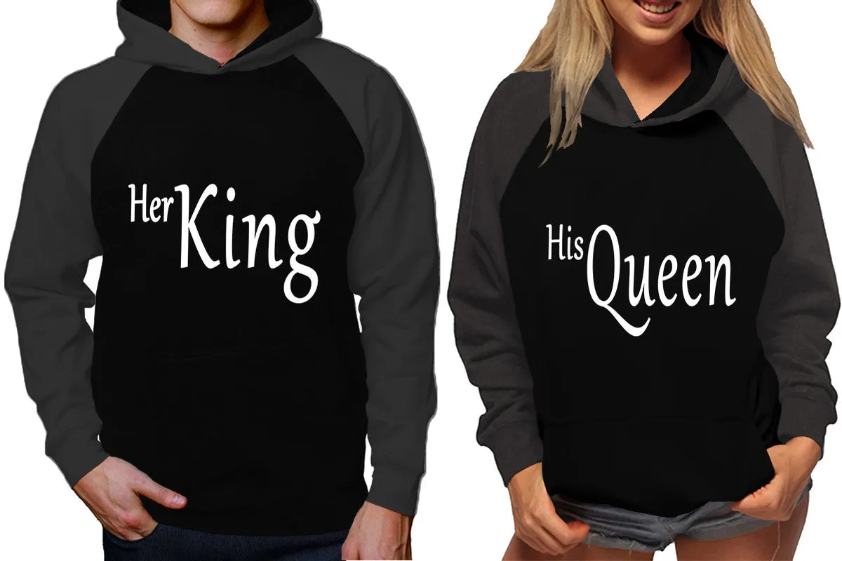 Her King His Queen Couple Matching Hoodies, Matching Contrast Raglan Hoodies