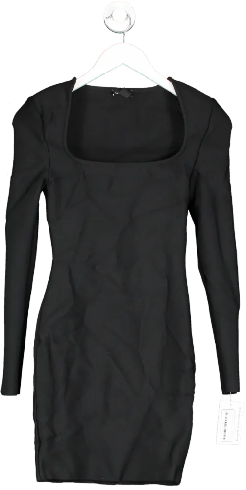 Karen Millen Black Square Neck Shoulder Padded Dress UK XS