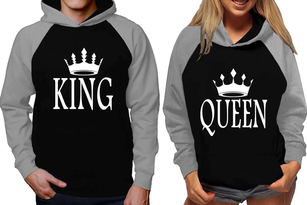 King Queen Couple Matching Contrast Raglan Hoodies
