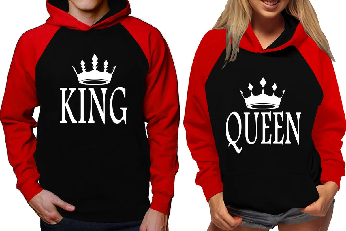 King Queen Couple Matching Contrast Raglan Hoodies