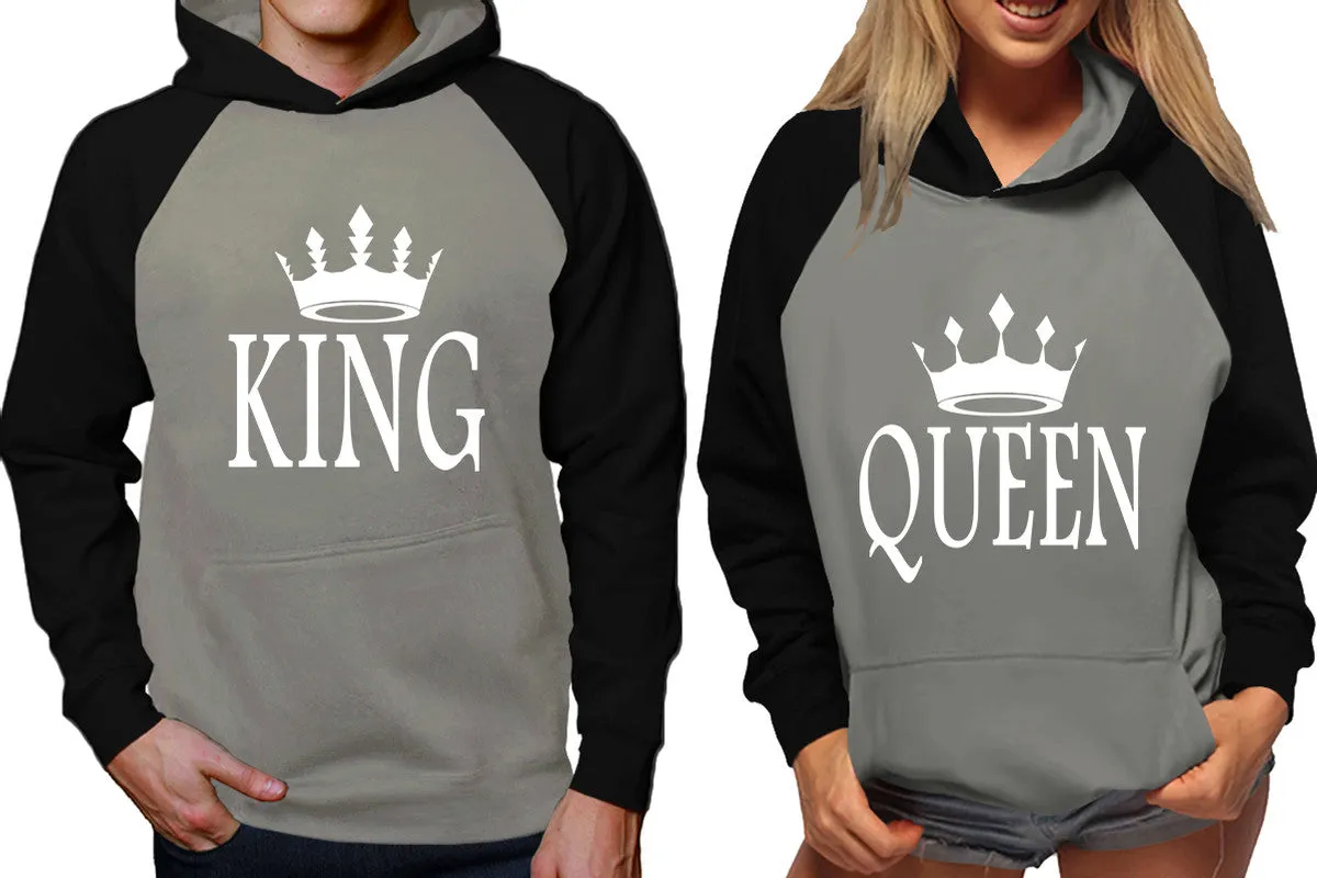 King Queen Couple Matching Contrast Raglan Hoodies