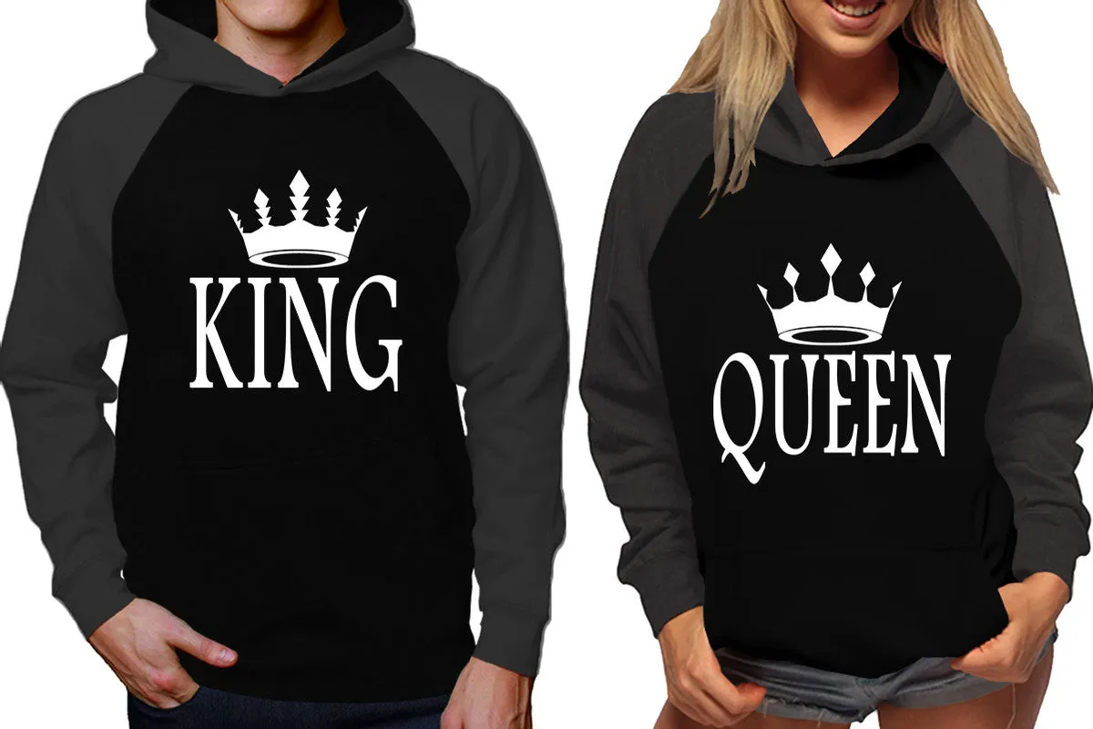 King Queen Couple Matching Contrast Raglan Hoodies