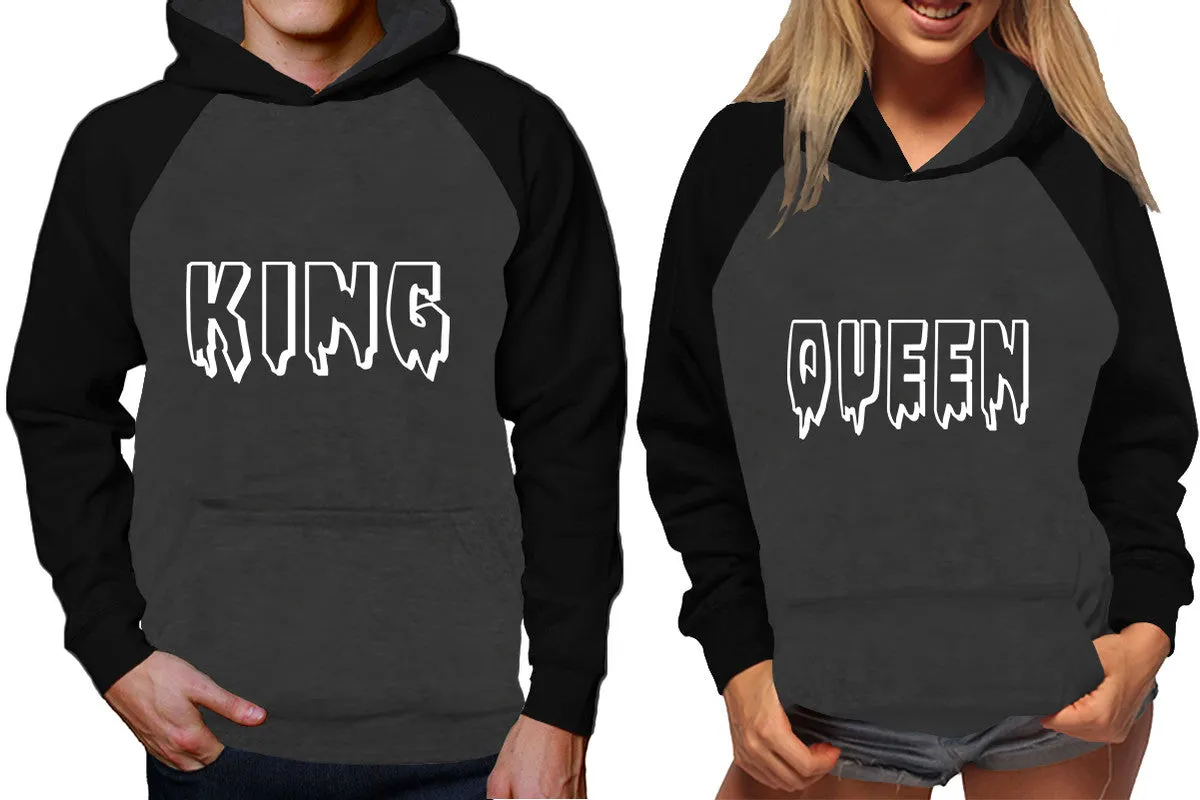 King Queen Couple Matching Hoodies, Matching Contrast Raglan Hoodies