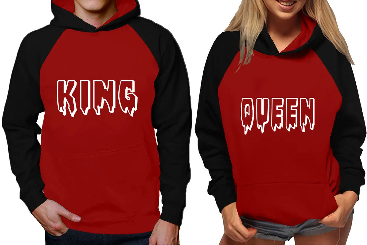 King Queen Couple Matching Hoodies, Matching Contrast Raglan Hoodies