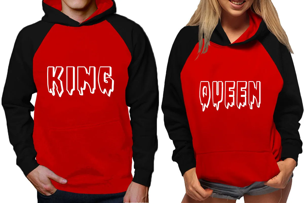 King Queen Couple Matching Hoodies, Matching Contrast Raglan Hoodies
