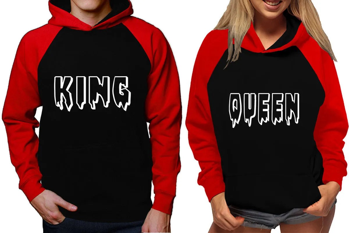 King Queen Couple Matching Hoodies, Matching Contrast Raglan Hoodies