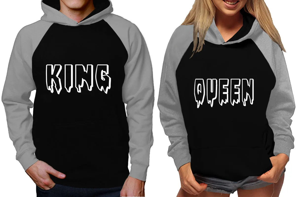 King Queen Couple Matching Hoodies, Matching Contrast Raglan Hoodies