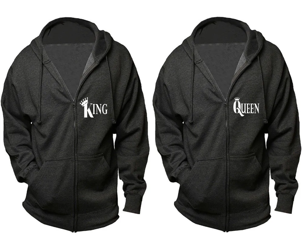 King Queen Couple Matching Zip Up Hoodies